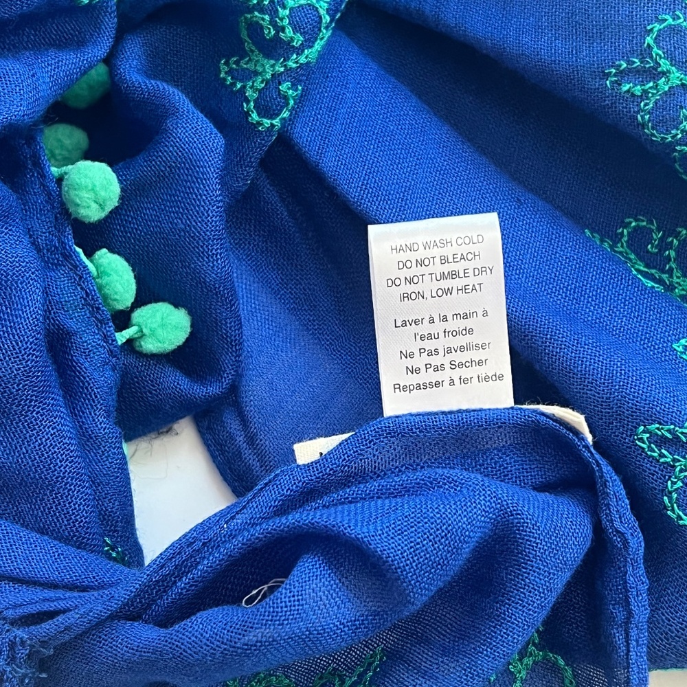 Vibrant Blue Scarf with Green Accents - Picture 3 of 5